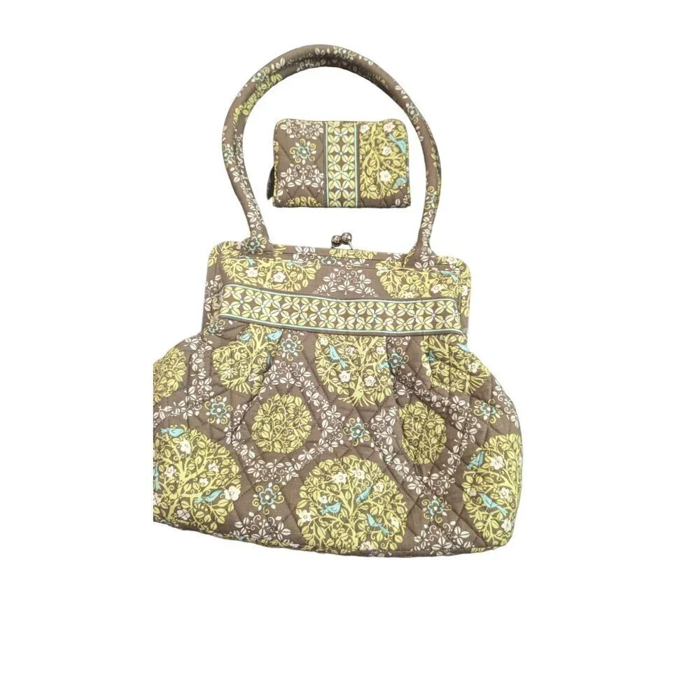 Vera Bradley Kiss Lock Alice Sittin in a Tree Teal/GreenPurse Hand Bag + wallet‎